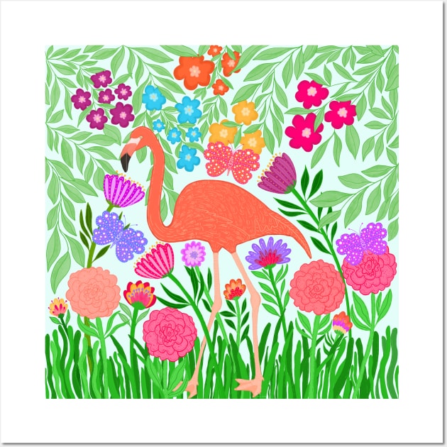 Enchanting Flamingo Butterfly and Flower Design Wall Art by Rosemarie Guieb Designs